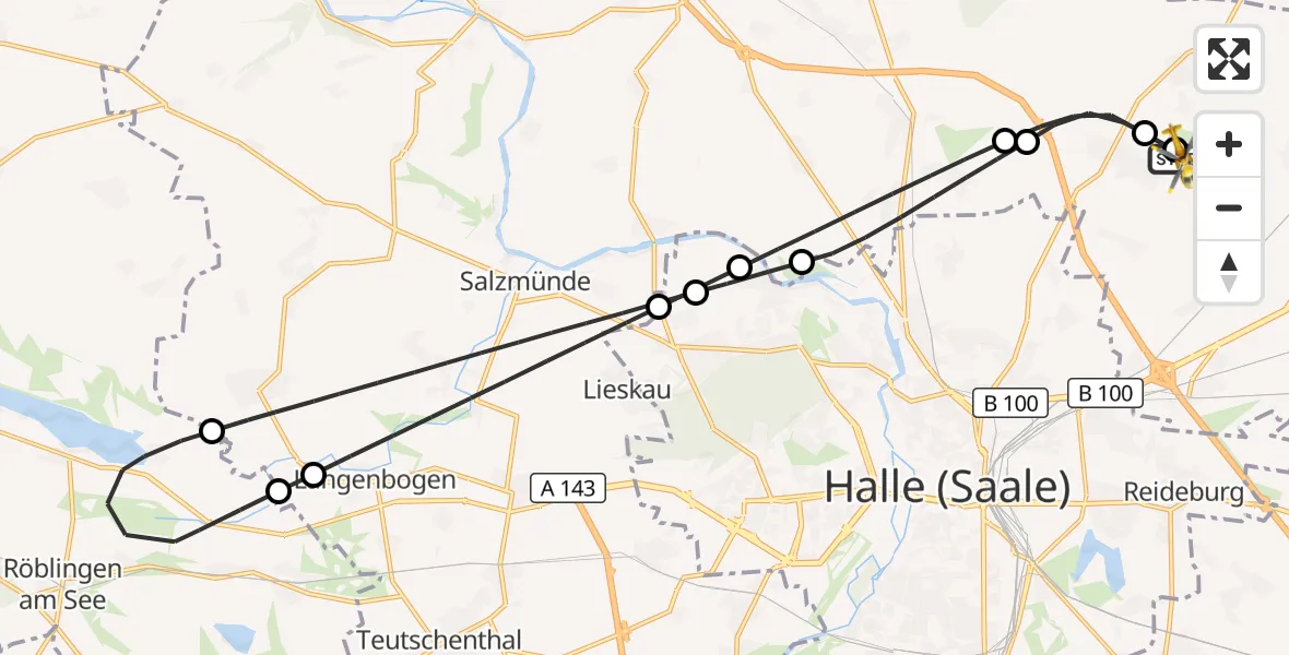 Flugroute Ambulanzhubschrauber Halle-Oppin Flugplatz - Halle-Oppin Flugplatz, 28 April 2026, 10:04