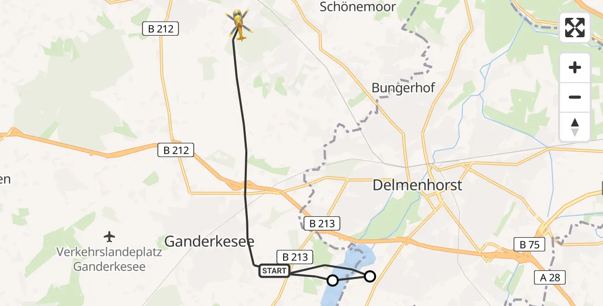 Flugroute Rettungshubschrauber Ganderkesee - Ganderkesee, 28 April 2026, 10:07
