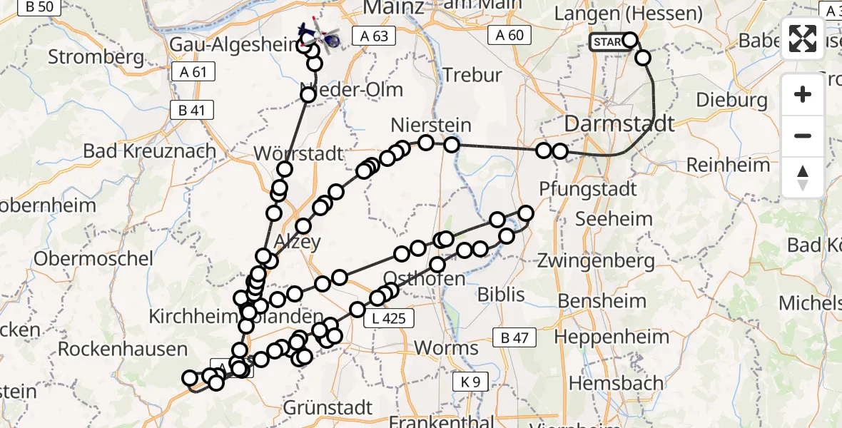 Flugroute Polizeihubschrauber Flughafen Frankfurt-Egelsbach - Mainz-Finthen Flugplatz, 28 April 2026, 10:08