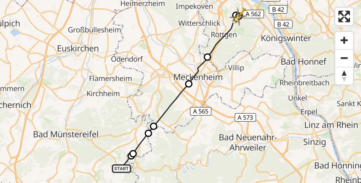 Flugroute Rettungshubschrauber Bad Münstereifel - Bonn University Hospital, 28 April 2026, 10:09