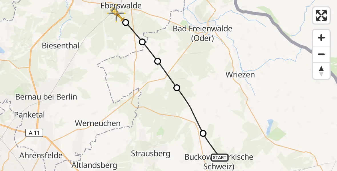 Flugroute Rettungshubschrauber Oberbarnim - Eberswalde, 28 April 2026, 10:12