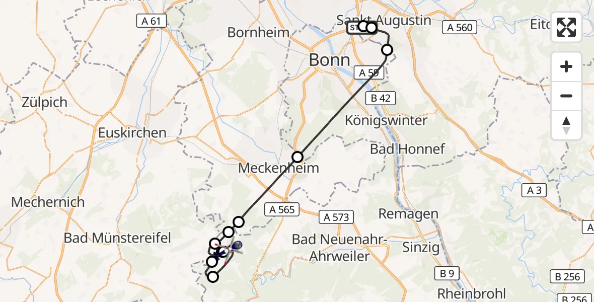 Flugroute Polizeihubschrauber Sankt Augustin - Berg, 28 April 2026, 10:12