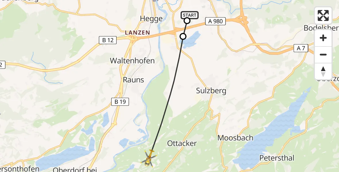 Flugroute Rettungshubschrauber Kempten-Durach Flugplatz - Sulzberg, 28 April 2026, 10:17
