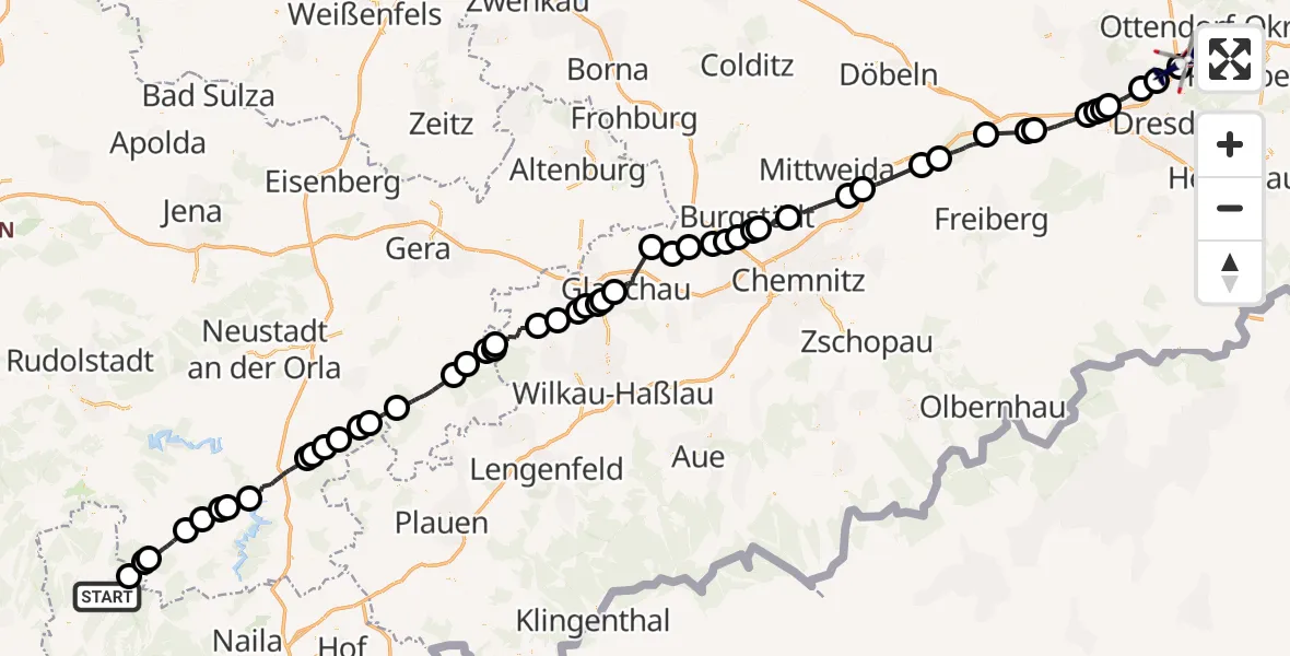 Flugroute Polizeihubschrauber Teuschnitz - Dresden Flughafen, 28 April 2026, 10:22