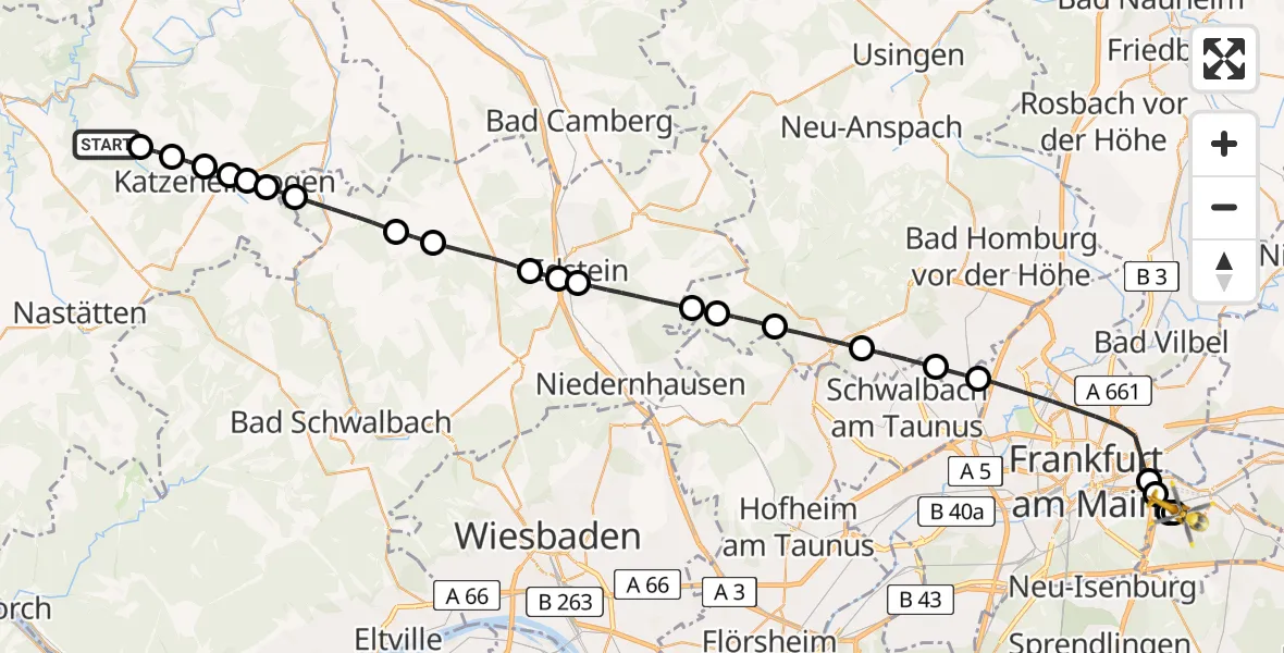 Flugroute Rettungshubschrauber Attenhausen - Sana Hospital Offenbach, 28 April 2026, 10:25