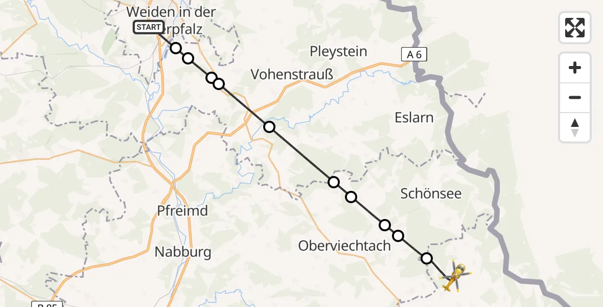 Flugroute Rettungshubschrauber Weiden i.d.OPf. - Tiefenbach, 28 April 2026, 10:25
