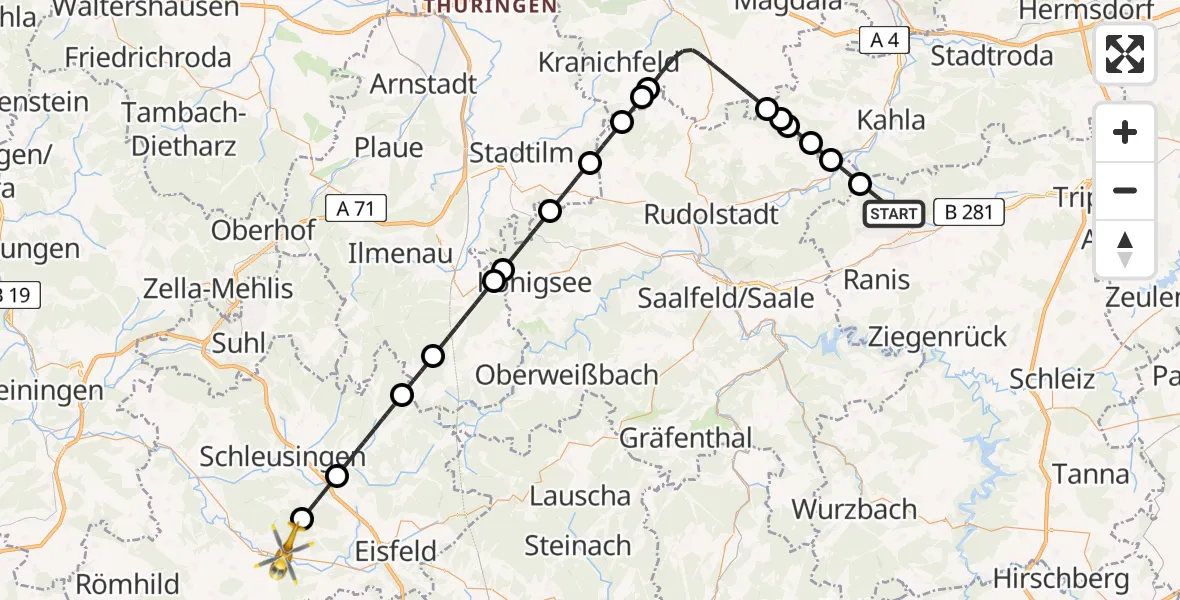 Flugroute Ambulanzhubschrauber Langenorla - Hildburghausen, 28 April 2026, 10:25