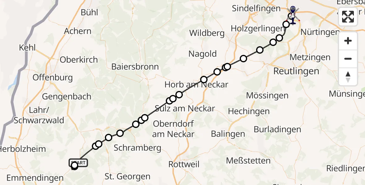 Flugroute Polizeihubschrauber Elzach - Flughafen Stuttgart, 28 April 2026, 10:29