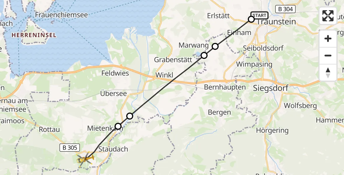 Flugroute Rettungshubschrauber Traunstein Hospital - Grassau, 28 April 2026, 10:33