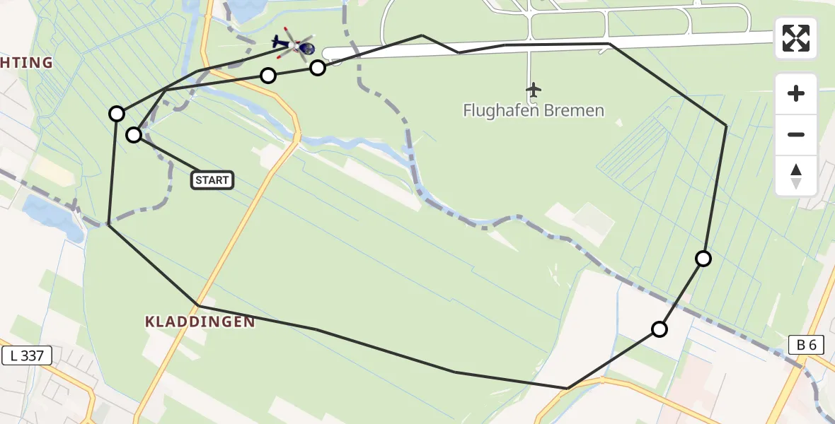Flugroute Polizeihubschrauber Stuhr - Flughafen Bremen, 28 April 2026, 10:34