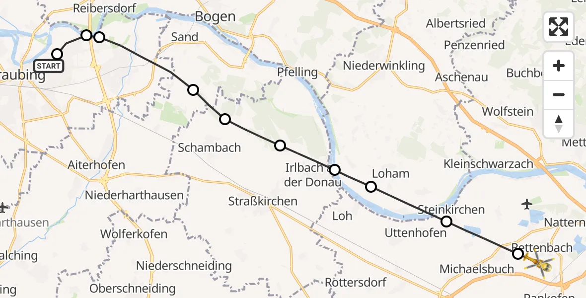 Flugroute Rettungshubschrauber Sankt Elisabeth Hospital Straubing - Deggendorf, 28 April 2026, 10:39
