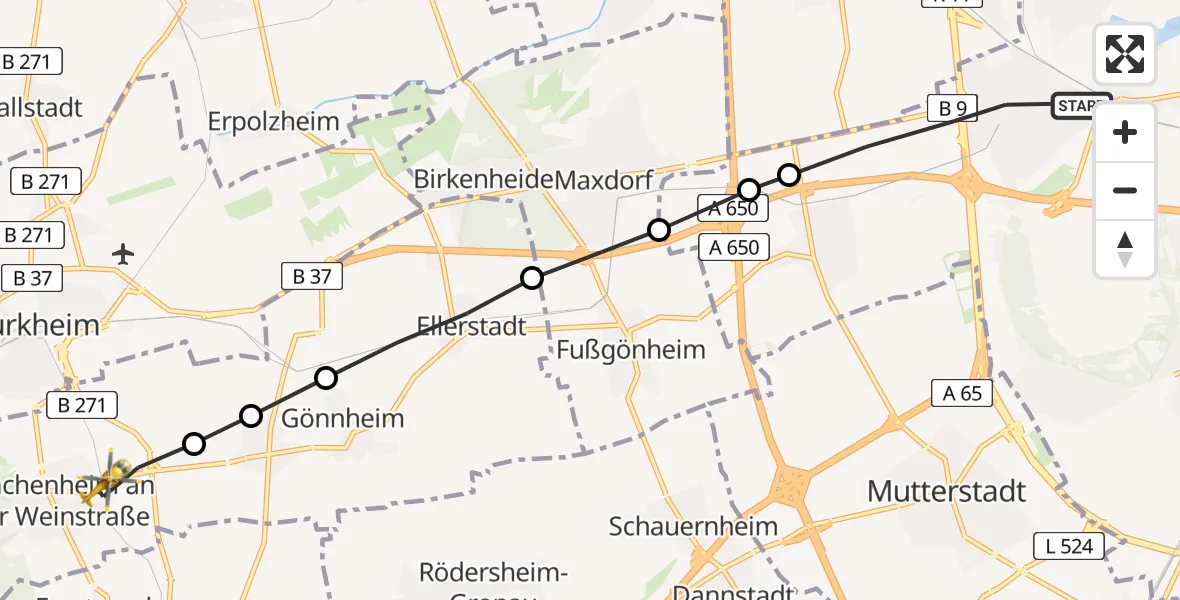 Flugroute Rettungshubschrauber Ludwigshafen am Rhein - Wachenheim an der Weinstraße, 28 April 2026, 10:44