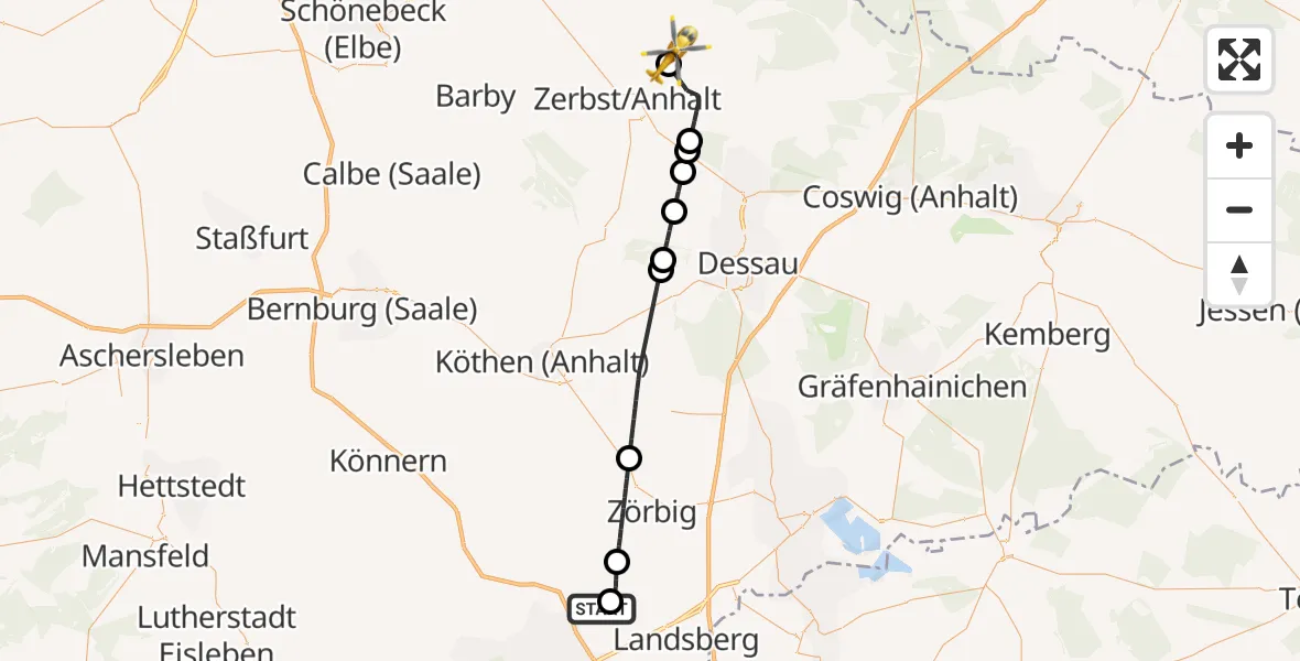 Flugroute Rettungshubschrauber Halle-Oppin Flugplatz - Zerbst Flugplatz, 28 April 2026, 10:46