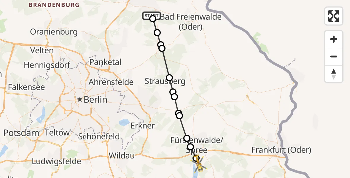 Flugroute Rettungshubschrauber Eberswalde - Bad Saarow, 28 April 2026, 10:48