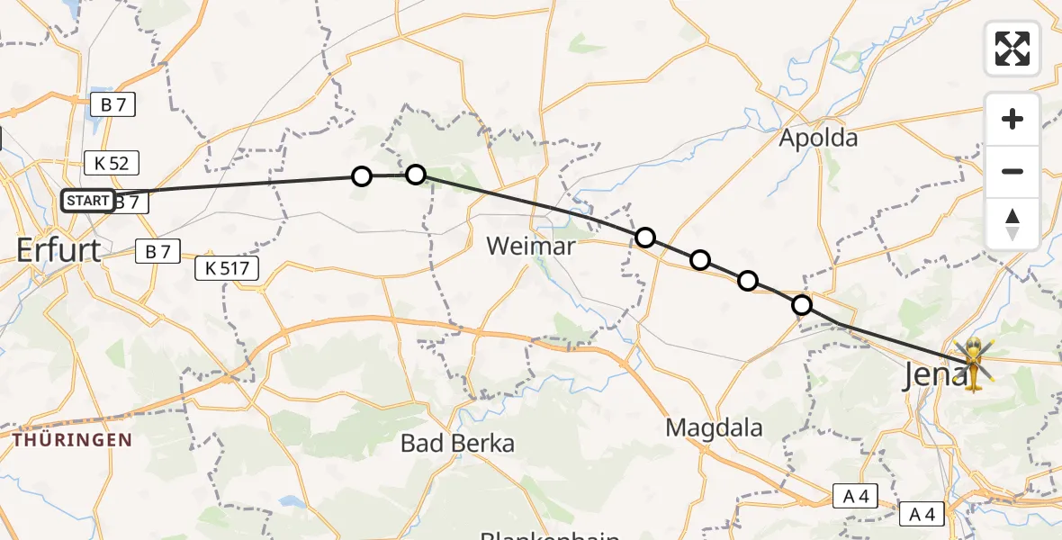 Flugroute Rettungshubschrauber Erfurt - Jena, 28 April 2026, 10:52