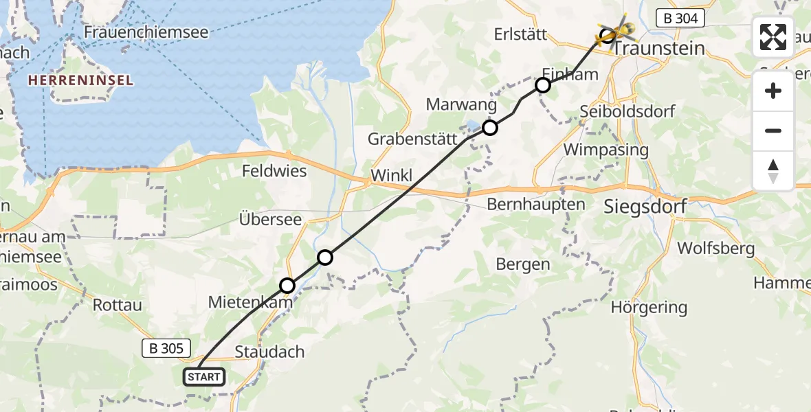 Flugroute Rettungshubschrauber Grassau - Traunstein Hospital, 28 April 2026, 10:57