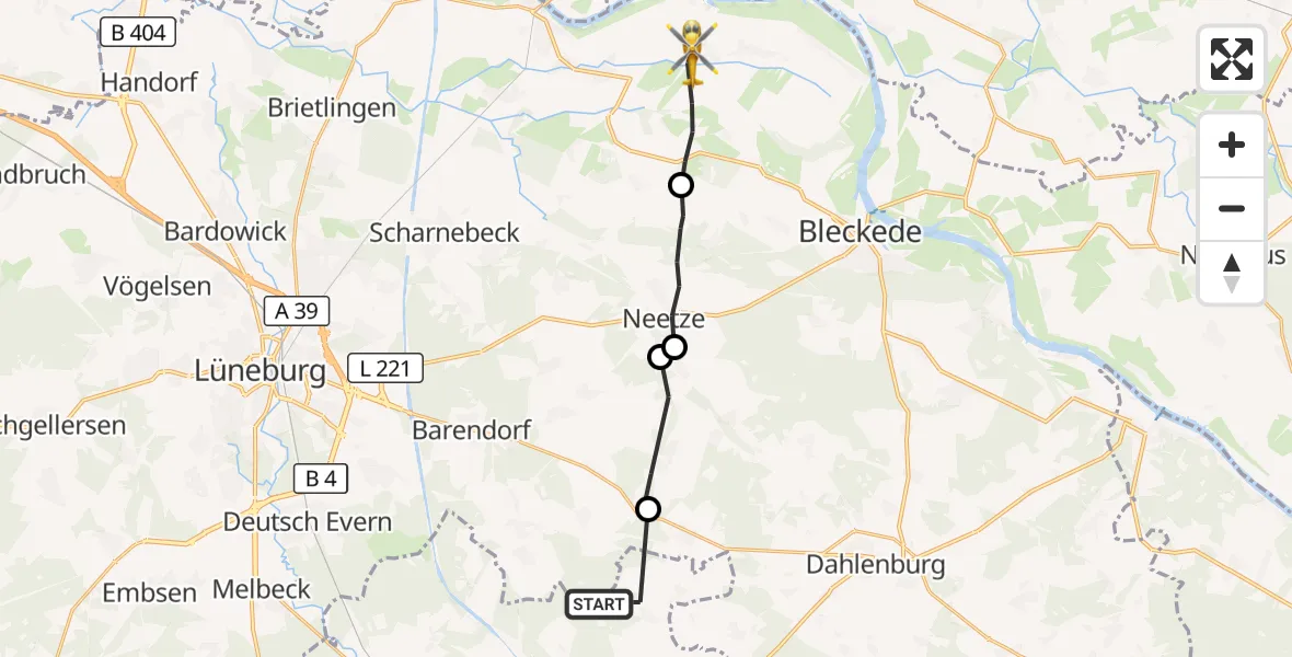 Flugroute Rettungshubschrauber Altenmedingen - Bleckede, 28 April 2026, 10:58