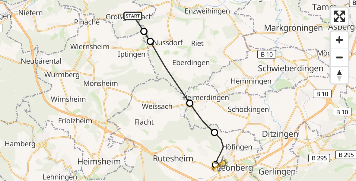 Flugroute Rettungshubschrauber Mühlacker - Leonberg Hospital, 28 April 2026, 10:59