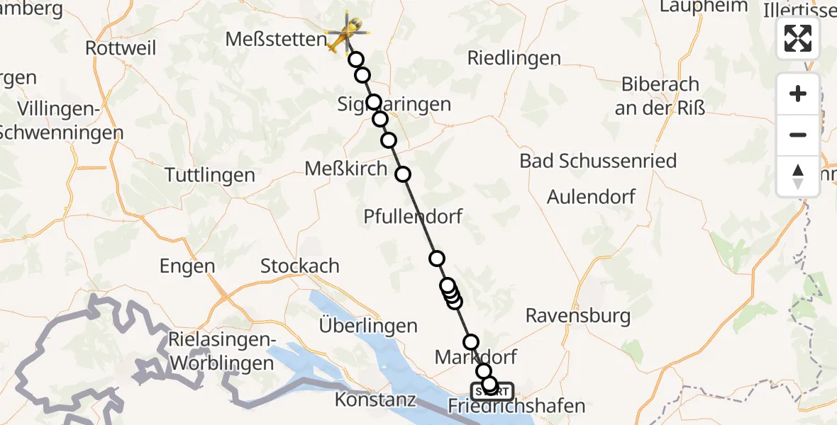 Flugroute Rettungshubschrauber Friedrichshafen Hospital - Winterlingen, 28 April 2026, 11:02