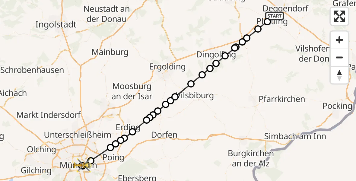 Flugroute Rettungshubschrauber Plattling - Rechts der Isar University Hospital, 28 April 2026, 11:04
