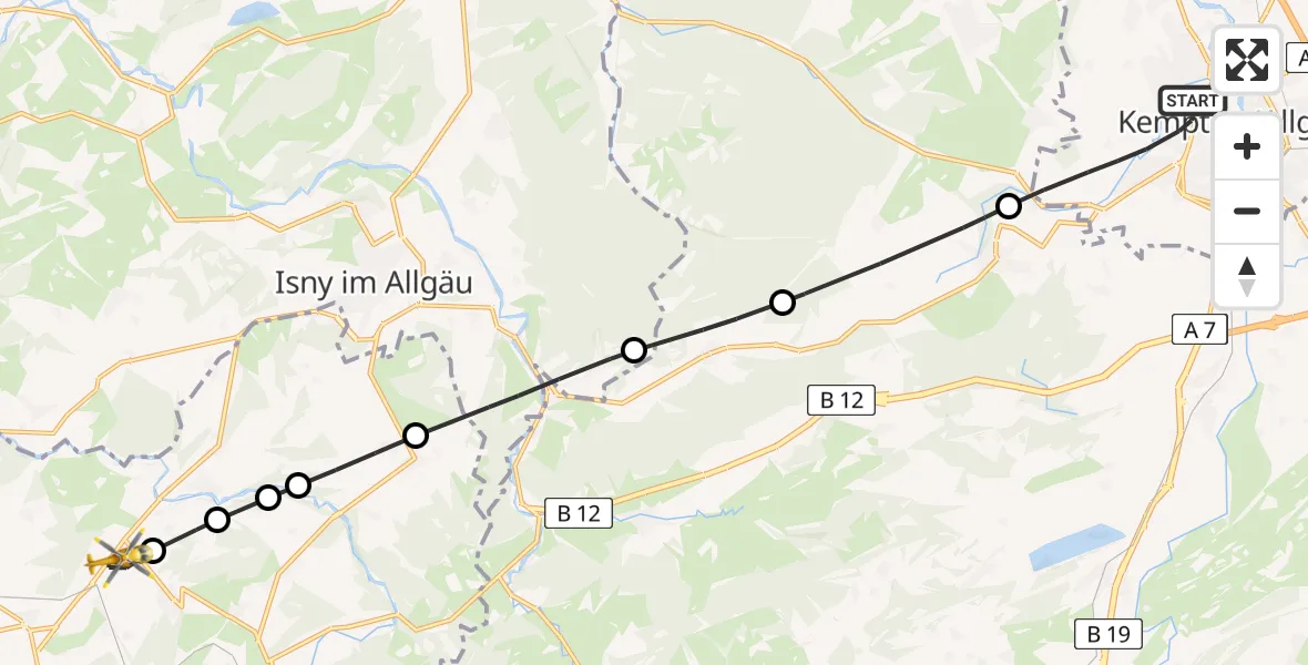 Flugroute Rettungshubschrauber Kempten (Allgäu) - Röthenbach (Allgäu), 28 April 2026, 11:08