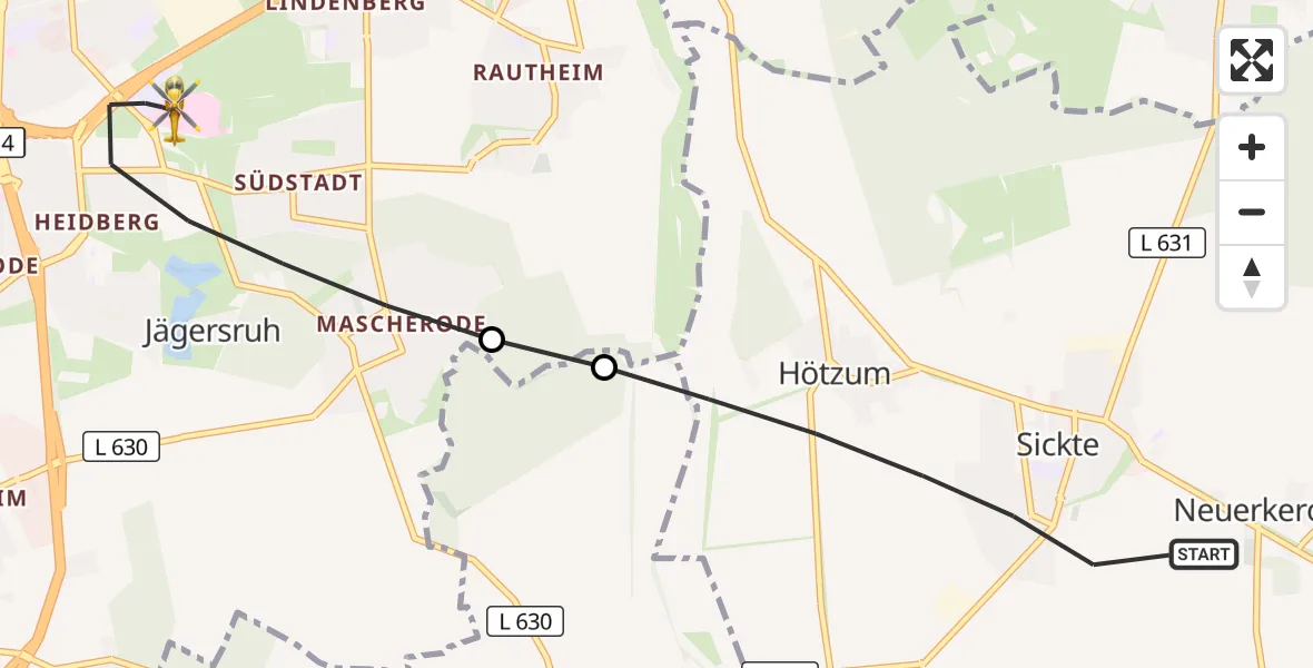 Flugroute Rettungshubschrauber Sickte - Braunschweig, 28 April 2026, 11:10
