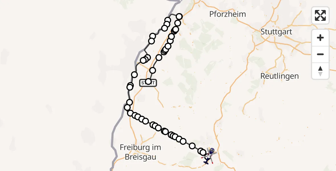Flugroute Polizeihubschrauber Offenburg-Baden Flugplatz - Donaueschingen-Villingen Flugplatz, 28 April 2026, 11:18