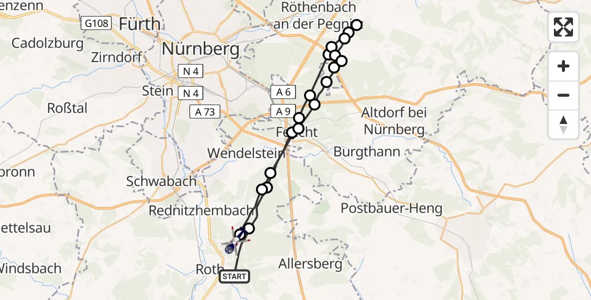 Flugroute Polizeihubschrauber Roth - Roth, 28 April 2026, 11:24
