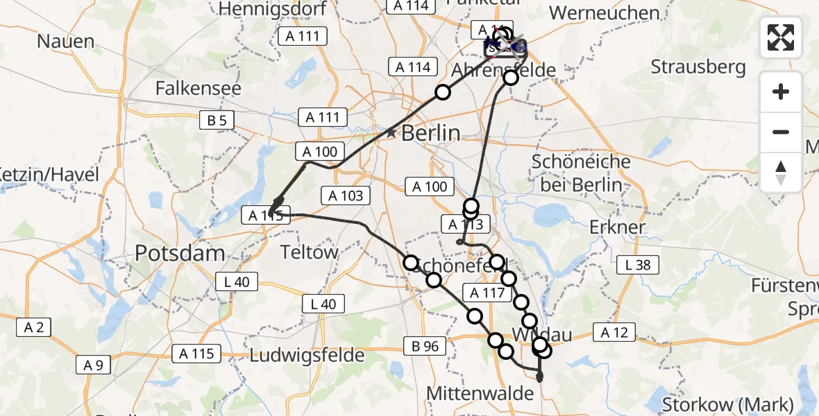 Flugroute Polizeihubschrauber Ahrensfelde Hubschrauberlandeplatz - Ahrensfelde Hubschrauberlandeplatz, 28 April 2026, 11:25