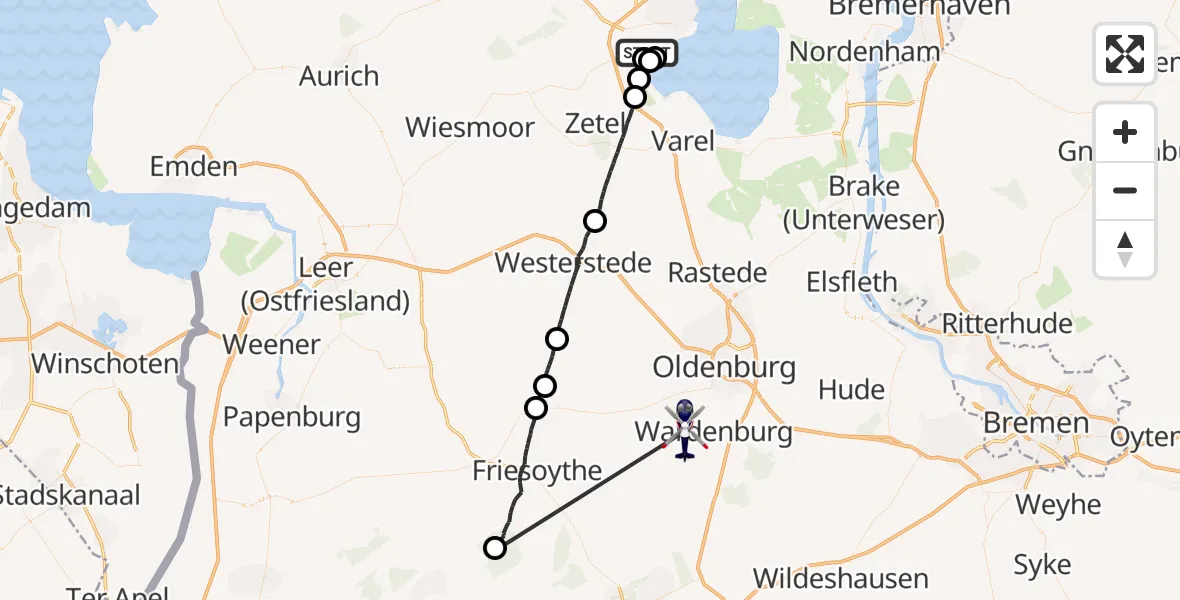 Flugroute Polizeihubschrauber Wilhelmshaven - Wardenburg, 28 April 2026, 11:25