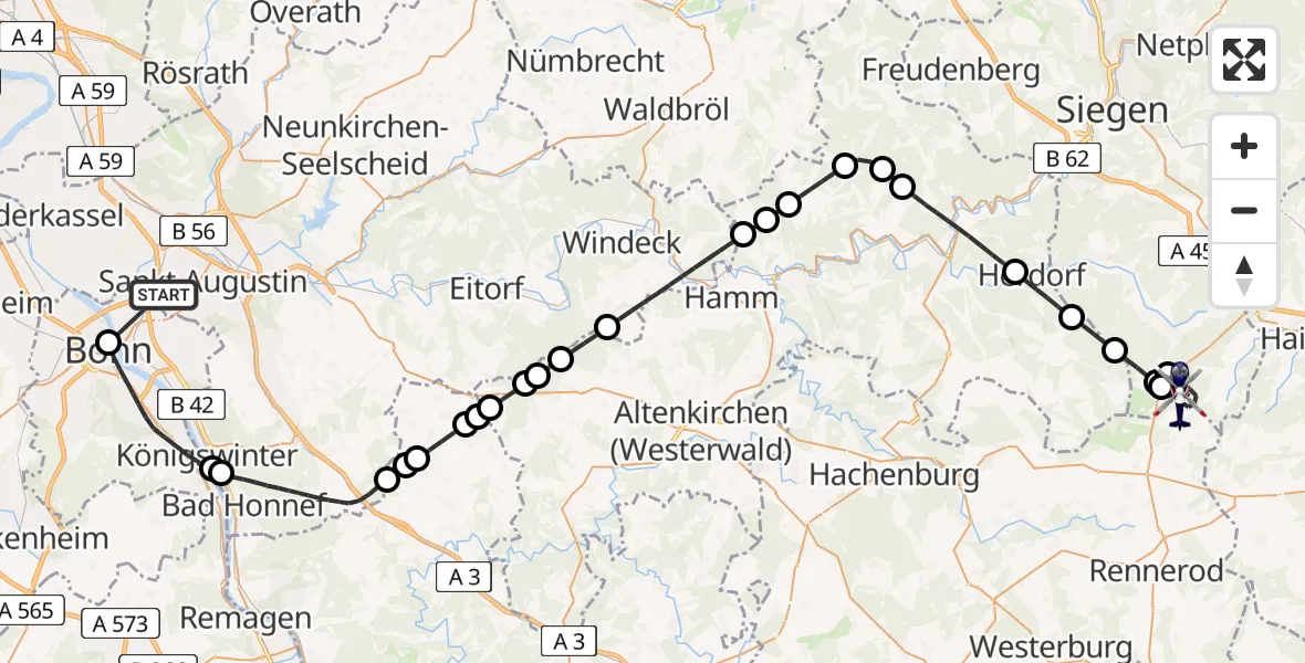 Flugroute Polizeihubschrauber Sankt Augustin - Siegerland Flughafen, 28 April 2026, 11:30