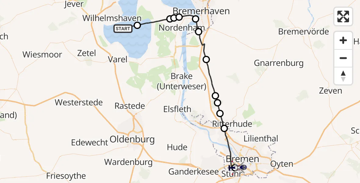 Flugroute Polizeihubschrauber Wilhelmshaven - Flughafen Bremen, 28 April 2026, 11:38
