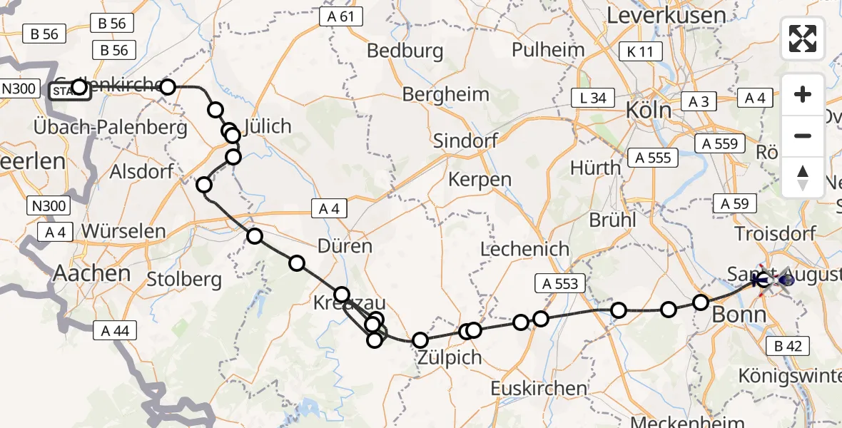 Flugroute Polizeihubschrauber Militärflugplatz Geilenkirchen - Sankt Augustin, 28 April 2026, 11:38