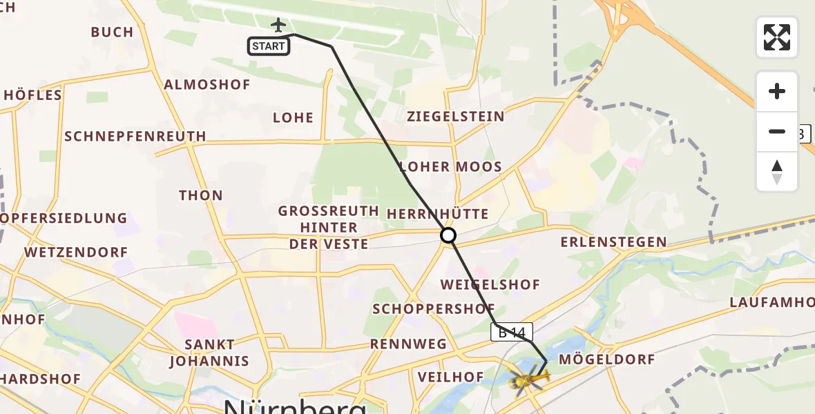 Flugroute Rettungshubschrauber Flughafen Nuremberg - Nürnberg, 28 April 2026, 11:39