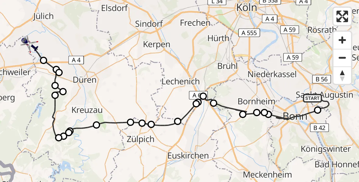 Flugroute Polizeihubschrauber Sankt Augustin - Aldenhoven, 28 April 2026, 11:40