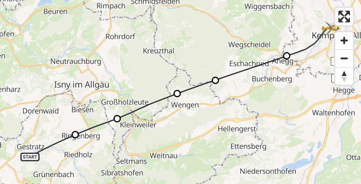Flugroute Rettungshubschrauber Gestratz - Kempten (Allgäu), 28 April 2026, 11:42