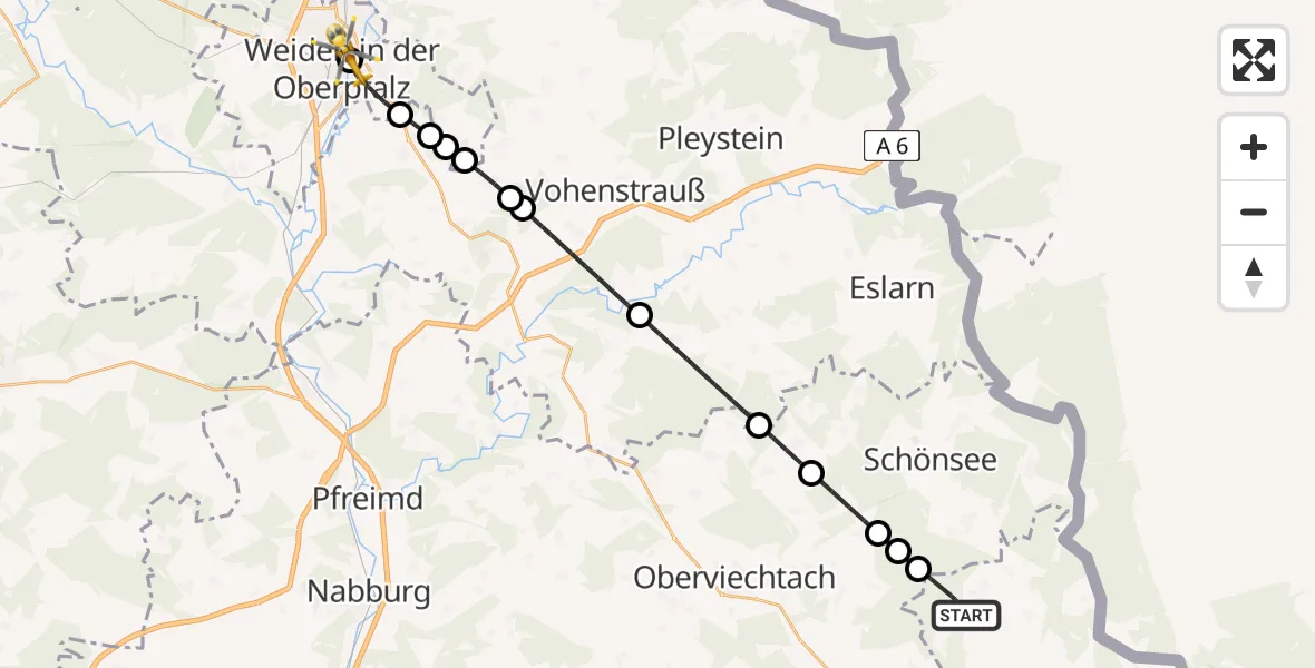 Flugroute Rettungshubschrauber Tiefenbach - Weiden Hospital, 28 April 2026, 11:46