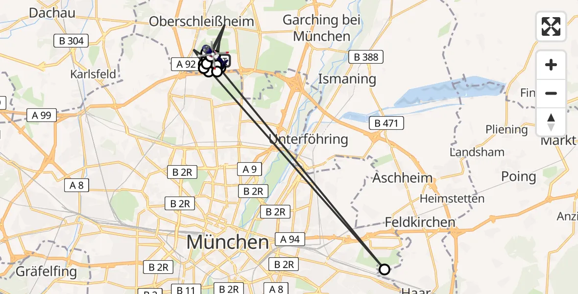 Flugroute Polizeihubschrauber Oberschleissheim Hubschrauberlandeplatz - Oberschleissheim Hubschrauberlandeplatz, 28 April 2026, 11:51