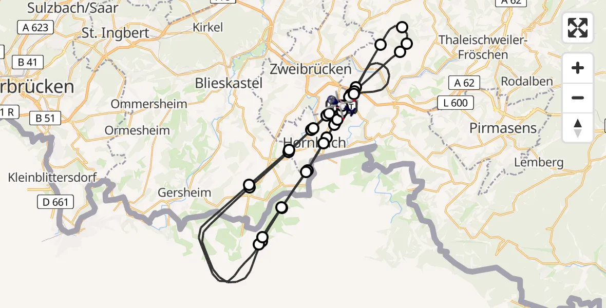 Flugroute Polizeihubschrauber Zweibrücken - Zweibrücken, 28 April 2026, 11:51