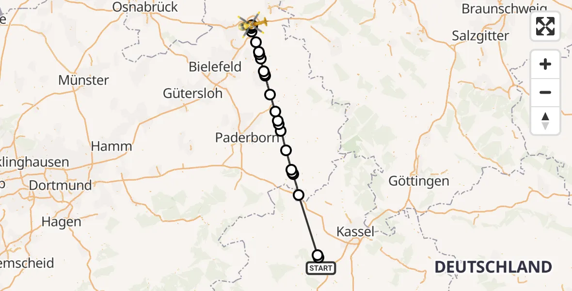 Flugroute Ambulanzhubschrauber Fritzlar - Bad Oeynhausen, 28 April 2026, 12:00
