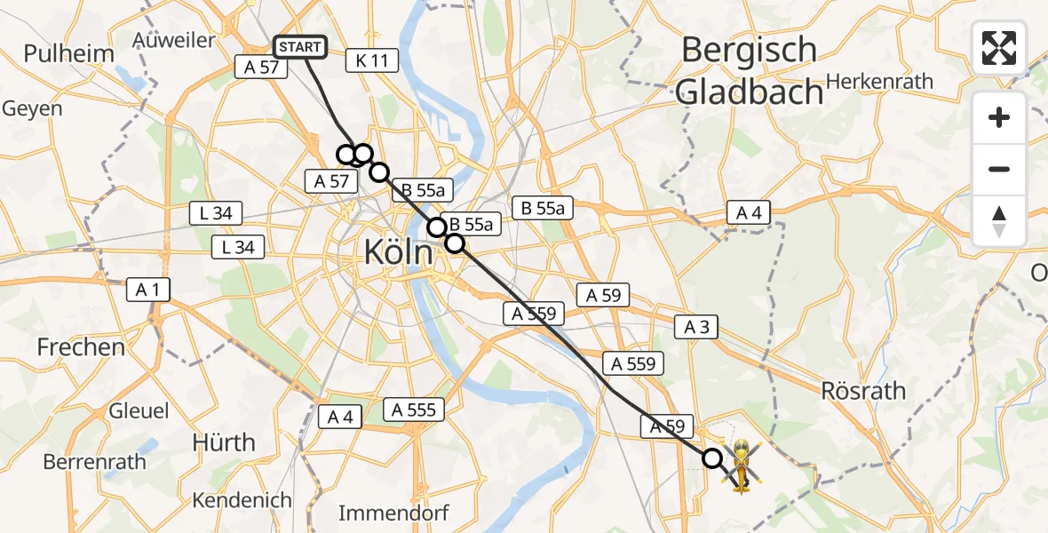 Flugroute Rettungshubschrauber Köln - Köln Bonn Flughafen, 28 April 2026, 12:02