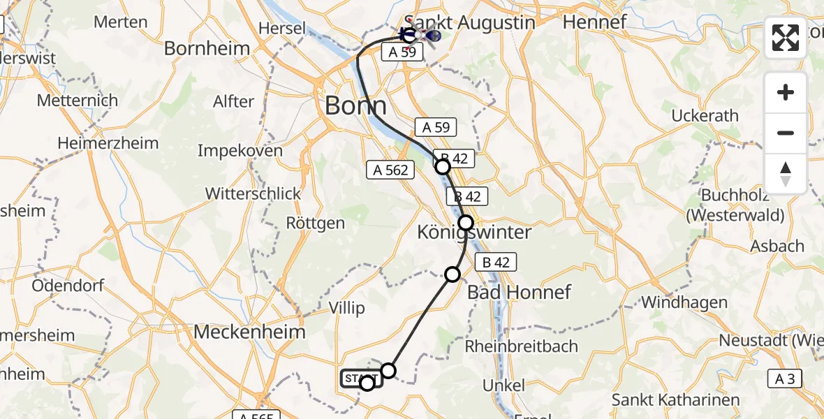 Flugroute Polizeihubschrauber Wachtberg - Sankt Augustin, 28 April 2026, 12:04