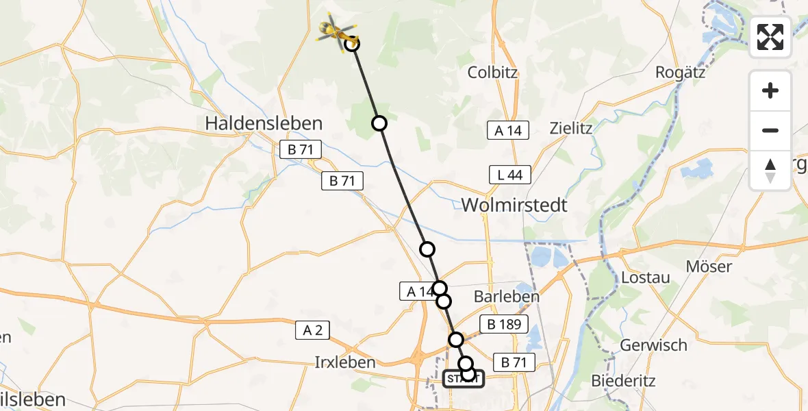 Flugroute Rettungshubschrauber Magdeburg Hospital - Haldensleben, 28 April 2026, 12:08
