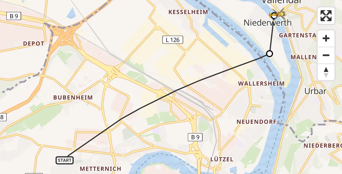 Flugroute Rettungshubschrauber Koblenz - Vallendar, 28 April 2026, 12:14