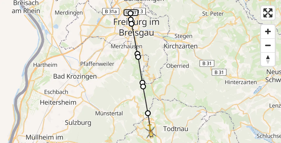 Flugroute Rettungshubschrauber Freiburg im Breisgau Flugplatz - Wieden, 28 April 2026, 12:22