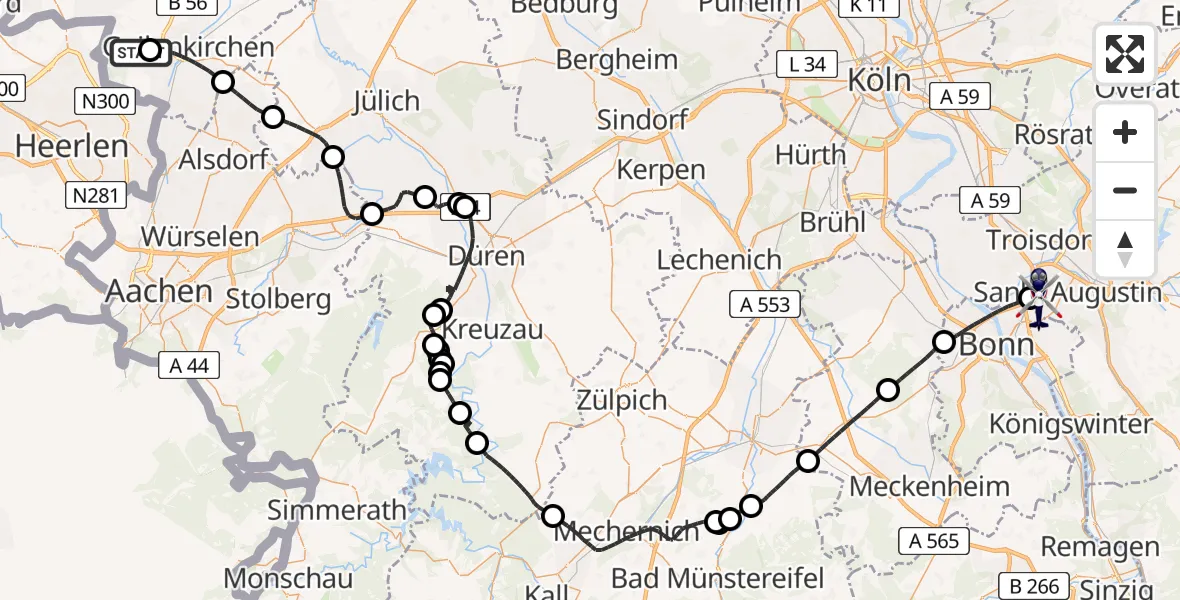 Flugroute Polizeihubschrauber Militärflugplatz Geilenkirchen - Sankt Augustin, 28 April 2026, 12:23