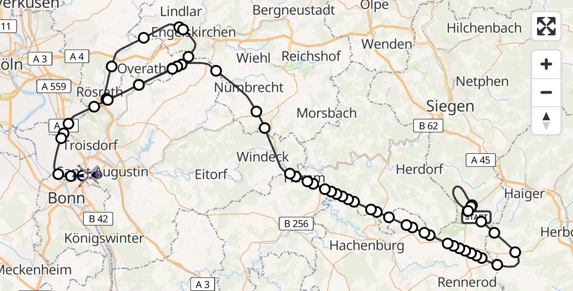 Flugroute Polizeihubschrauber Siegerland Flughafen - Sankt Augustin, 28 April 2026, 12:24