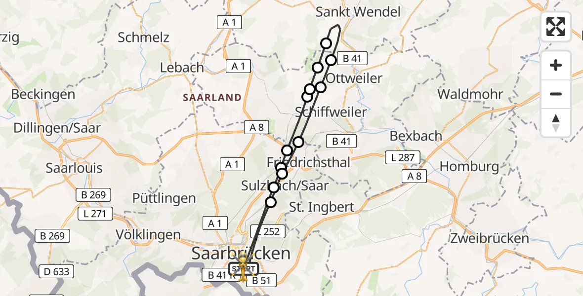 Flugroute Rettungshubschrauber Saarbrücken - Saarbrücken, 28 April 2026, 12:24