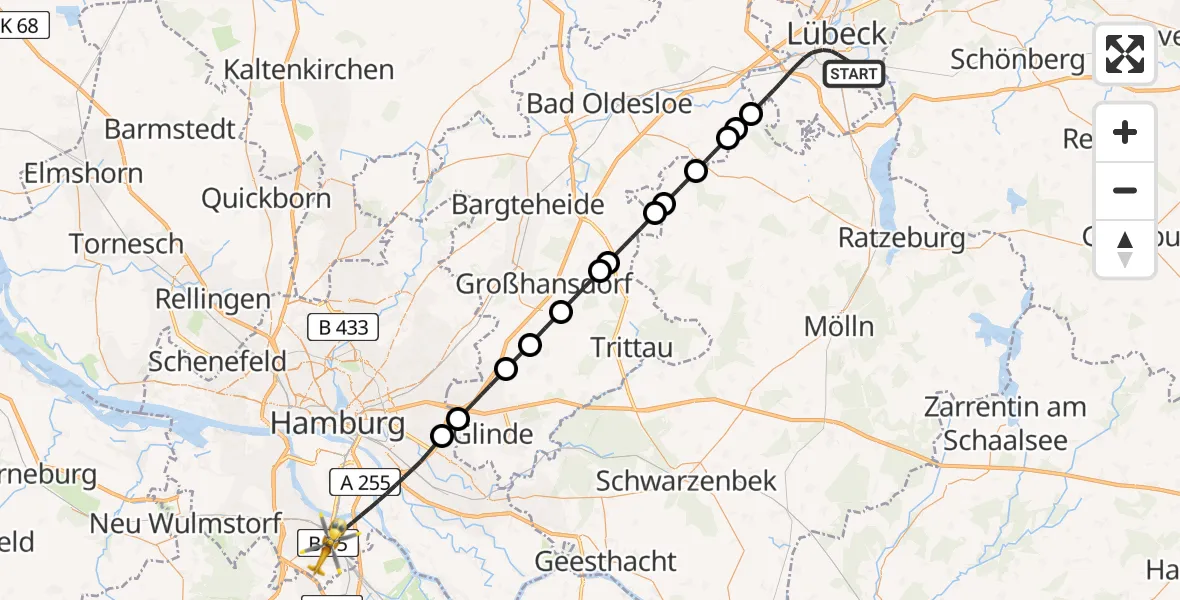 Flugroute Rettungshubschrauber Lübeck - Hamburg, 28 April 2026, 12:25