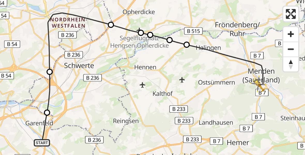 Flugroute Rettungshubschrauber Hagen - Menden (Sauerland), 28 April 2026, 12:27